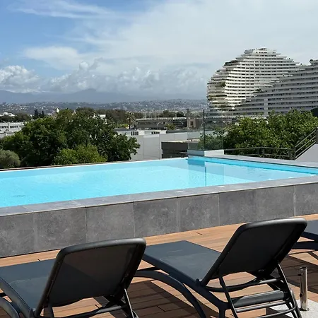 3 Pieces Neuf Sur Jardin Piscine Debordement En Rooftop Vue Et Montagnes Parking Gratuit Climatisation 2 Villeneuve-Loubet